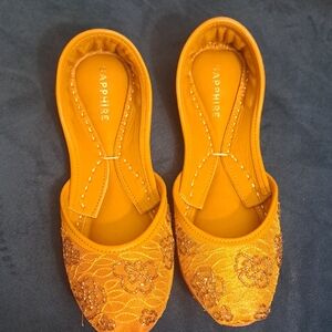 Pakistani/Indian Khusay - Women's Mustard Embroidered Flats